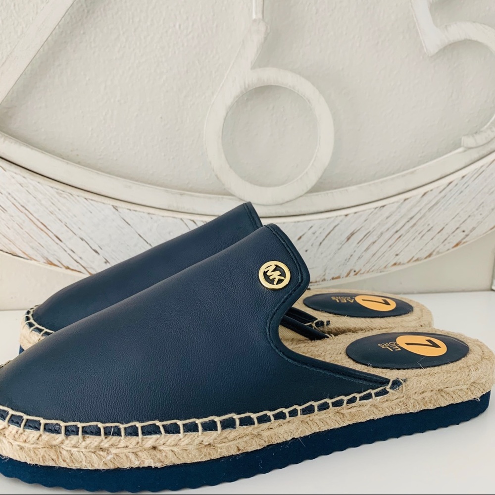 Michael Kors Emilia Slide Leather Blue Shoes